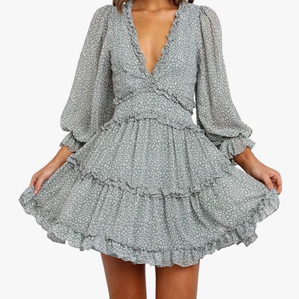 Long Sleeve Ruffle Layer Backless Swing Mini Dress Size S - Picture 1 of 6